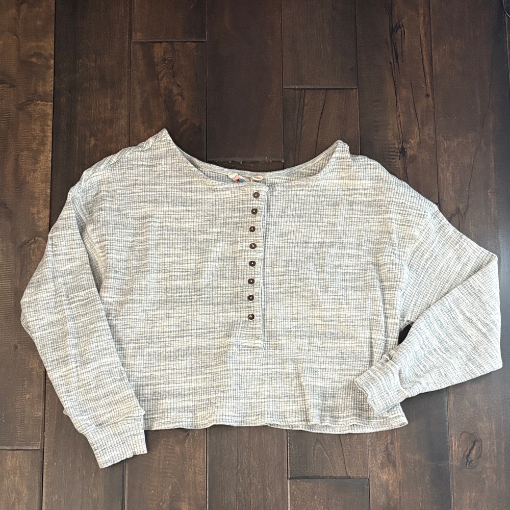 Free People Beach Gray Long Sleeve Henley Top
